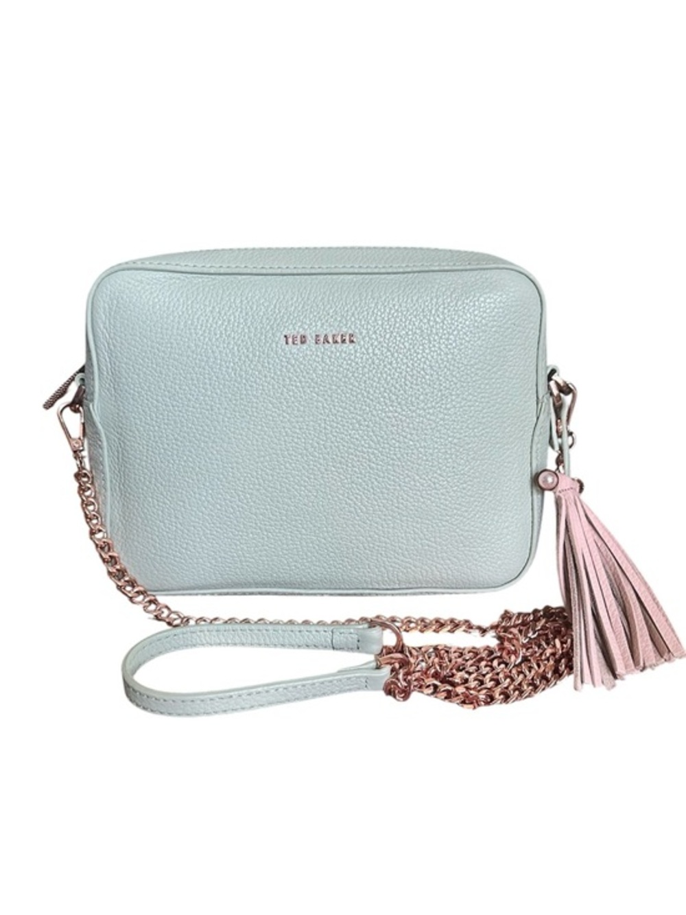 Ted Baker Mint Green Leather Camera Crossbody Rose Gold Tassel Bag